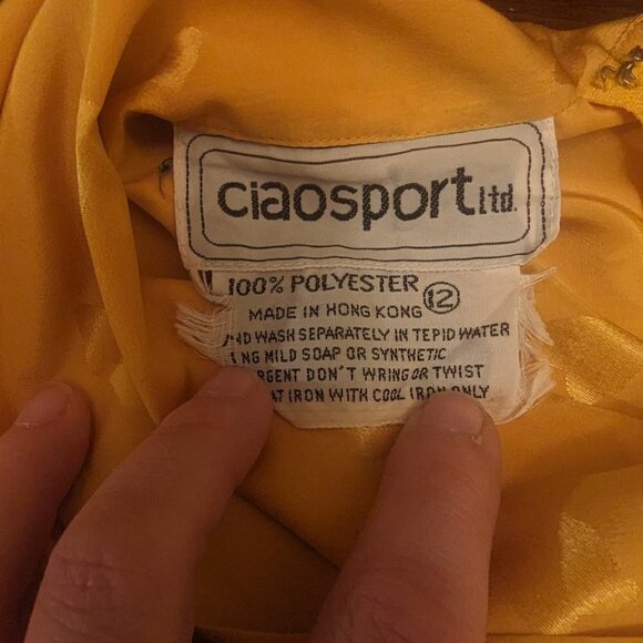 VINTAGE 1980S bright yellow CiaoSport Ltd. blouse - size 12 bow collar - Picture 9 of 9